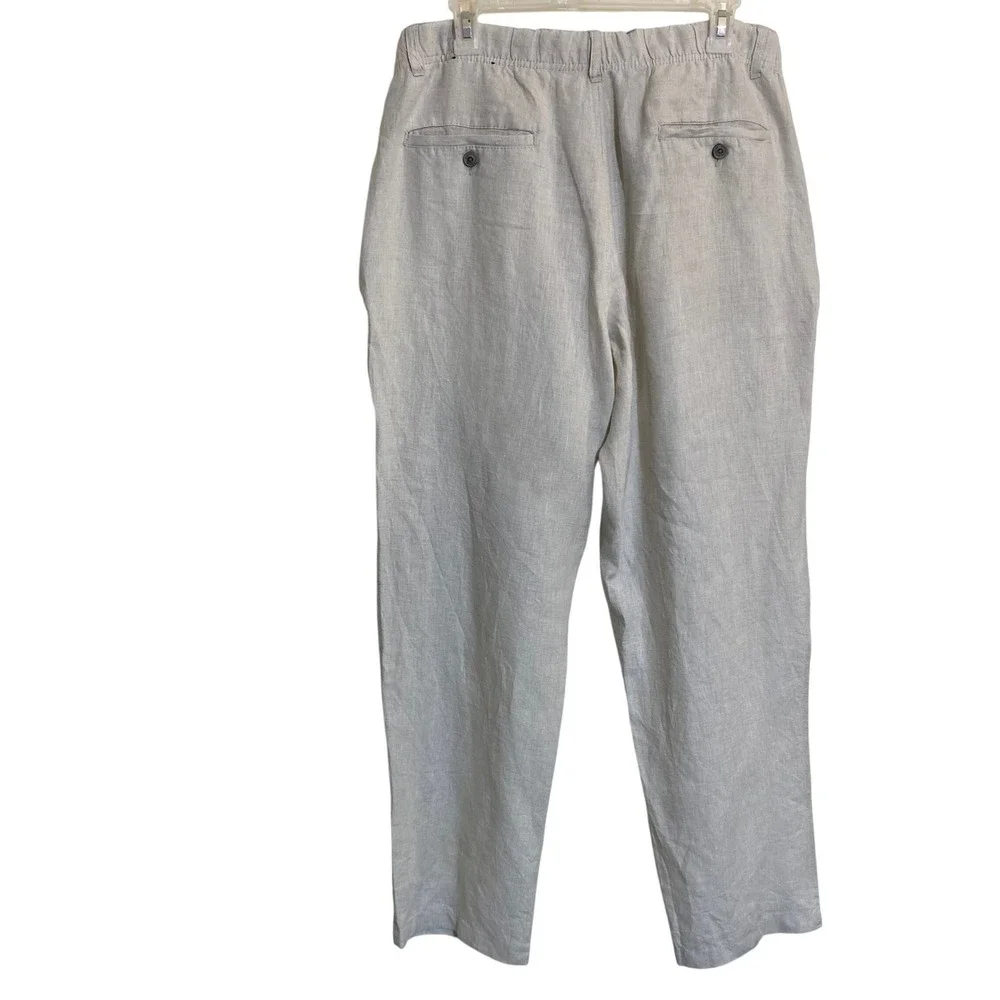 Tasso Elba Mens 100% Linen Pants Beige Elastic Waist Drawstring Casual Size L